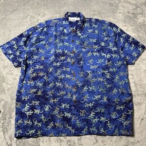 Vintage Omega Fashion 80s‎ Hawaiian Button Shirt Gecko Allover Print Mens Size L